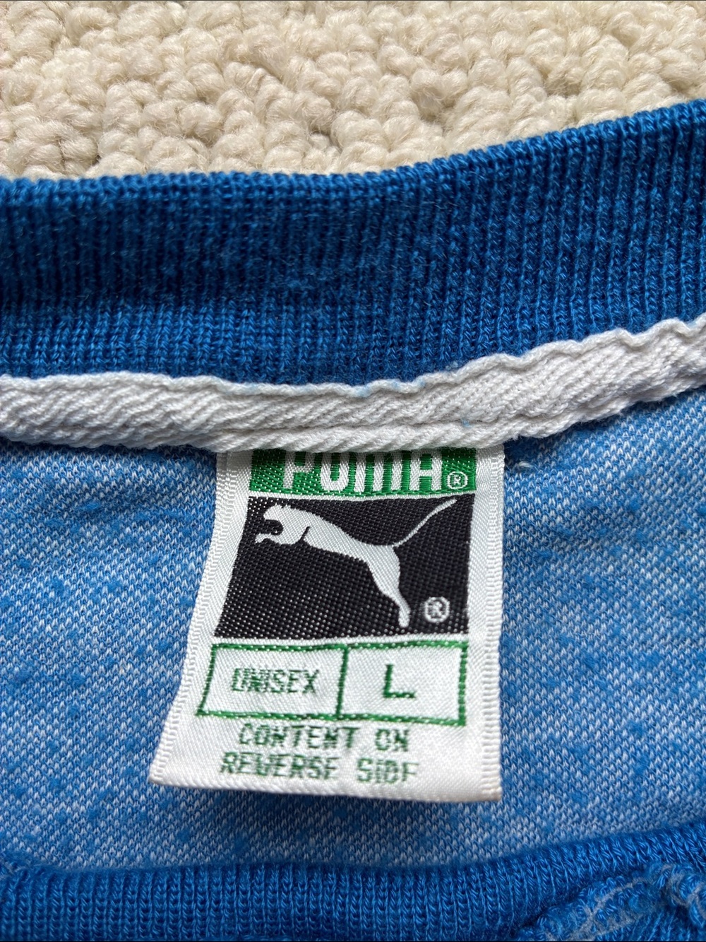 Puma Vintage 1980s Blue Color Block Crewneck Sweatshirt Size Unisex Large - Picture 7 of 12